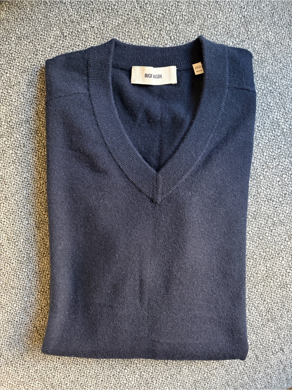 Buck Mason Navy Blue V-Neck Sweater - Picture 3 of 5